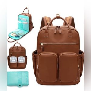NWT Vegan Leather Diaper Bag Backpack, Brown